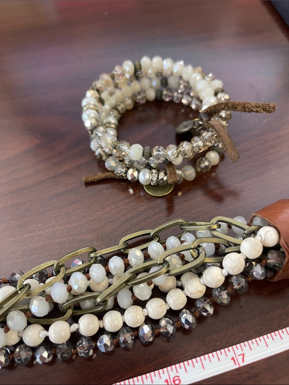 Boutique Multi-Strand Cream, Bronze & Grey Cross Necklace (NWT) and Bracelet - Picture 3 of 5